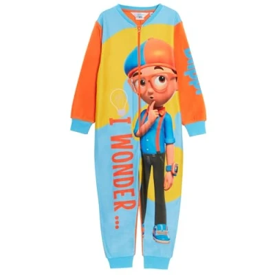 Imagen de Blippi Pijamas Onesie para niños y niñas, de Forro Polar, Todo en uno, Unisex, Suaves cálidos, Ropa Descanso con Cremallera