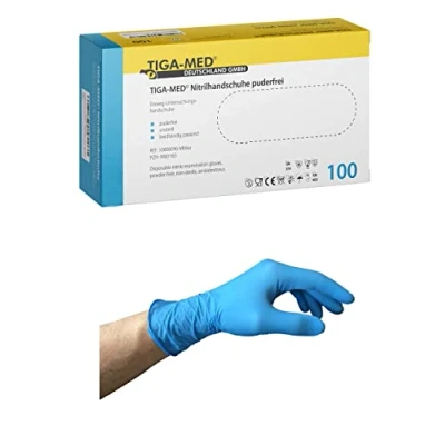 Imagen de Tiga Med sin talco desechables guantes tamaño XL nitrilo azul látex (Pack de 100)
