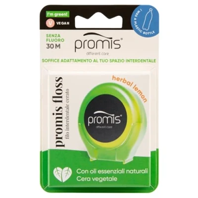 Imagen de Promis floss Hilo dental reciclado Adaptación interdental suave Probado clínicamente Aceites esenciales Libre de flúor Vegano (grass green)