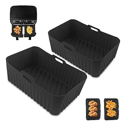 Imagen de Fousenuk 2 x Molde Silicona Freidora de Aire, Reutilizable Olla Silicona, Air Fryer Accessories, Antiadherentes Bandeja Airfryer, Rectangular Cesta para Hornear Pasteles, Microondas, Horno