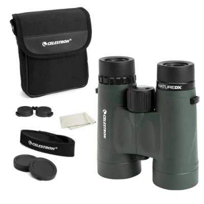 Imagen de Celestron 71332 Nature DX de 8 x 42 mm Prismáticos con Lente Multicapa, Cristal Prisma BaK 4 y Funda Transporte, Verde