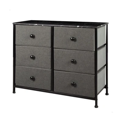 Imagen de AKTIVE 18408 MAX Home Cómoda Dormitorio Multiusos, 6 cajones de Tela, 80x30x62 cm, Estructura Acero, Tablero Madera, Color Gris/Negro, con Sistema nivelación, Organización, Almacenamiento