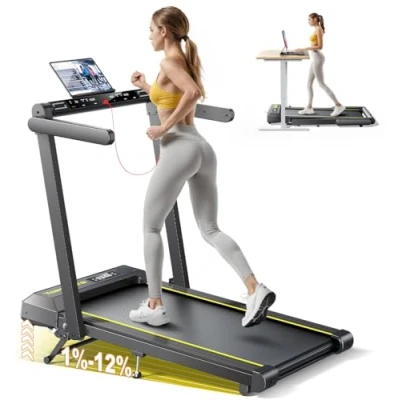 Imagen de TOPUTURE 12% Inclinación Cinta de Correr Plegable, 4 en 1 Electrica para Casa y Oficina, 16KM/H Under Desk Walking Pad, Frecuencia Cardíaca, Bocina Bluetooth, Dual Pantalla, App