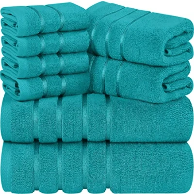 Imagen de Utopia Towels Juego de Toallas Lujo 8 Piezas, 2 Baño, Mano y 4 Paños Lavado, Altamente Absorbentes 97% Algodón Ring Spun(Turquesa)