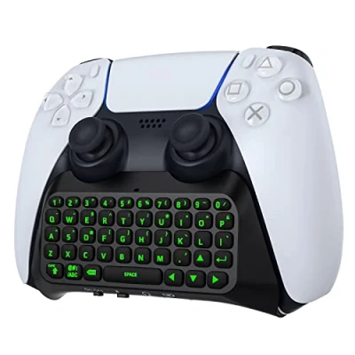 Imagen de MoKo Teclado Inalámbrico para Mando PS5 con Retroiluminación Verde, Mini Bluetooth Controlador 47 Teclas Chatpad, Altavoz Integrado y Conector 3,5 mm Audio Compatible Accesorios