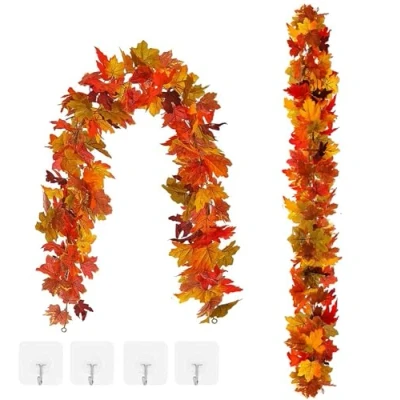 Imagen de Paquete de 2 guirnaldas hojas arce, 5.9 pies/pieza arce otoño, guirnalda artificiales para colgar en interiores y exteriores, chimenea, Halloween, decoración