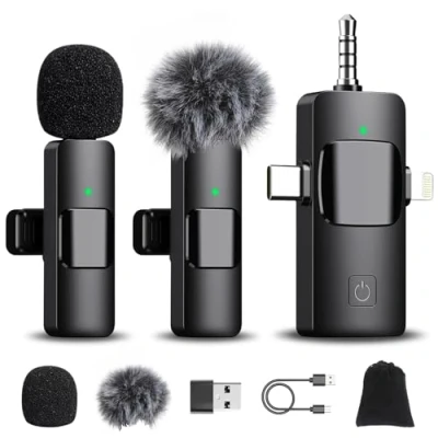 Imagen de Romon Micrófono Inalámbrico Solapa para iPhone/iPad/Android/Ordenador, Mini Inalambrico Microfono Movil, Reducción de Ruido, Portátil Grabación Video Live Stream