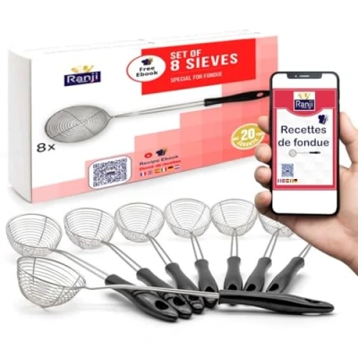 Imagen de Ranji® Juego de 8 coladores para Fondue Acero Inoxidable Easy Care Fiestas Fondue!