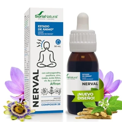 Imagen de Soria Natural Composor 28 Nerval Complex con Extractos de Pasiflora, Rodiola, Azafrán Zinc, Ácido Fólico y Vitamina B6 Ayuda a Relajarse al Estado Ánimo Relajación 50ml