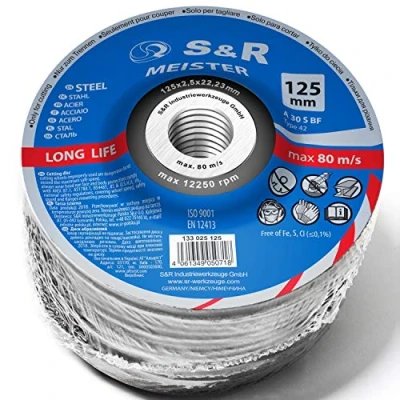 Imagen de S&amp;R 25 Discos de Corte 125mm para Metal y Acero Inox (125 x 2,5 22,23 mm A30 S BF, T42). Disco amoladora 125