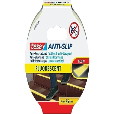 Imagen de tesa Cinta Antideslizante, Adhesiva Antideslizante para Interiores y Exteriores, adecuado Escalones, Rampas Suelos Resbaladizos, fluorescente, 5 m x 25 mm