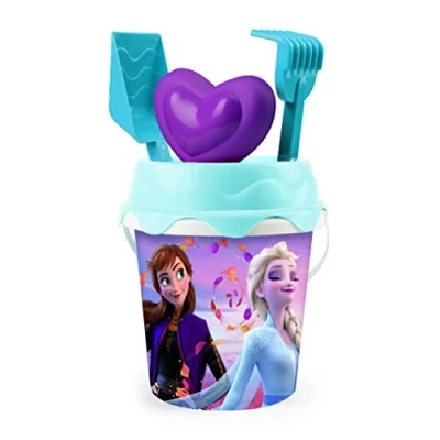 Imagen de Smoby Cubo de Playa Frozen con Accesorios, Medidas: 17x17x35cm, Incluye Cubo, Tamiz, Pala, Rastrillo, y Molde. A Partir 18 Meses