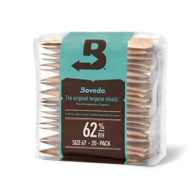 Imagen de Boveda Control Doble de la Humedad 62% HR Tamaño 67 para un máximo 450 g Previene pérdida terpenos por sequedad y Moho Pack 20 en Bolsa hermética