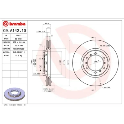 Imagen de BREMBO 09.A142.10 Disco de freno 276 24 6 ventilación interna MITSUBISHI: L400 / Space Gear Bus, Delica MPV