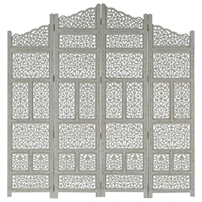 Imagen de vidaXL Biombo 4 Paneles Tallado a Mano Divisor Pantalla Separador Dormitorio Salón Oficina Despacho Sala de Estar Decoración Gris Madera Mango
