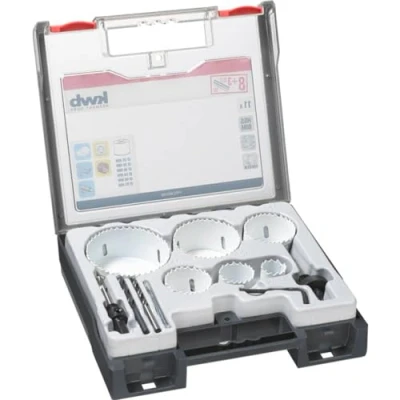Imagen de kwb Juego de 12 sierras perforadoras con dientes Vario y taladros para metal, madera más Incluye broca cristal Fabricado en Alemania