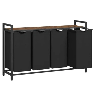 Imagen de VASAGLE Cesto para Ropa Sucia, Cesta Colada, 4 Bolsas Colada de Tela Oxford Extraíble y Desmontable, Estante, Marco Metálico, x 40 L, 116 33 72 cm, Marrón Rústico Negro BLH401B01