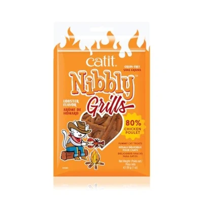Imagen de Catit Nibbly Grills Snack seco saludable para gatos, tiras de Pollo masticables, y Langosta, 30g