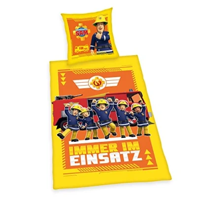 Imagen de Herding Juego de Ropa Cama Sam Bombero Brilla en la Oscuridad, patrón Reversible Que Funda Almohada 80 x cm, nórdica 135 200 con Cremallera Lisa,