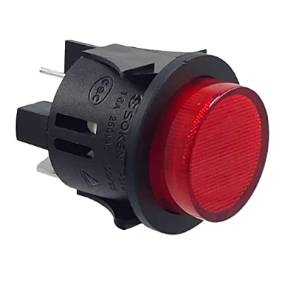 Imagen de PS18 16 Interruptor de presión (25 mm diámetro, 250 V y A, color rojo, iluminado por empuje, conector plano 6,3 mm)