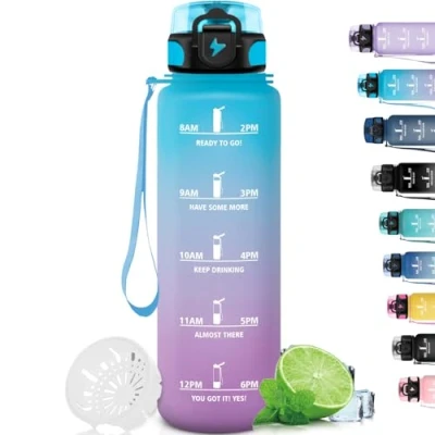 Imagen de Grsta Botella Agua, de Agua 1l con Filtro, Deporte a Prueba Fugas, Reutilizable Marca Tiempo, Gimnasio, Fácil Limpiar, para Correr, Yoga