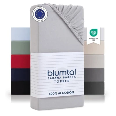 Imagen de Blumtal Sabana Bajera 180x200 Algodon Jersey sabanas bajeras de 100% sujeta certificada Oeko Tex Cama elásticas sábanas Color Gris Claro