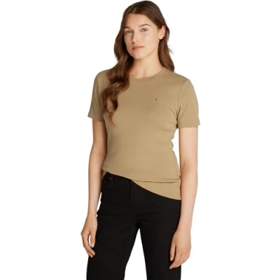 Imagen de Tommy Hilfiger Slim Cody C nk SS Ww0ww40587 Camiseta, Khaki (Safari Canvas), XL para Mujer