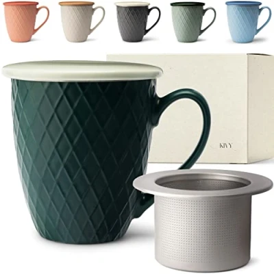 Imagen de KIVY Taza de té grande con tapa y colador 650 ml XXL Tazas