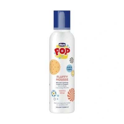 Imagen de Chicco POP Fluffy Mousse Espuma Limpiadora Vanilla Wrap 200ml Suave para Bebé, Aroma Vainilla, Higiene Diaria, Piel Sensible, Baño, Fórmula Vegana, Sin Lágrimas