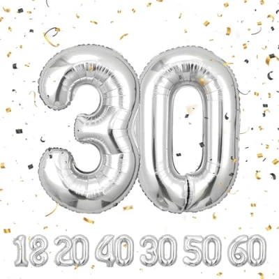 Imagen de globo de cumpleaños con números 30 años, aluminio en 40 a 101 cm, decoración cumpleaños, para helio hombres y mujeres, fi