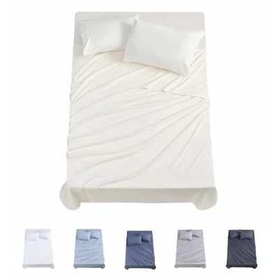 Imagen de Todocama Juego de Sábanas 4 Piezas 3001 Sábana Bajera Ajustable Encimera Dos Fundas Almohada 50x80cm, (Cama 180x190/200 cm, Beige)