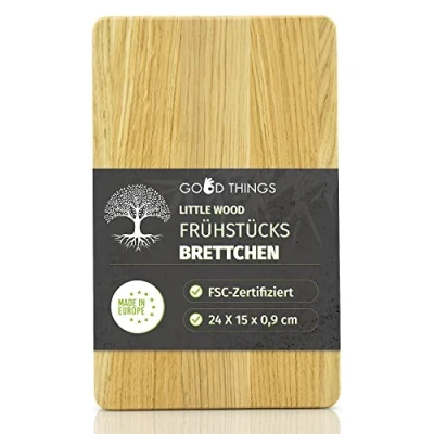 Imagen de Little Wood tabla de desayuno madera, perfecta como cortar y pan, madera roble sostenible con certificado FSC, ideal para la cocina (1 unidad)