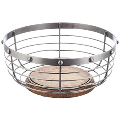 Imagen de KitchenCraft Frutero de madera y metal estilo vintage para cocina industrial, 28 x 12 cm, 11&quot; 5&quot; Gris