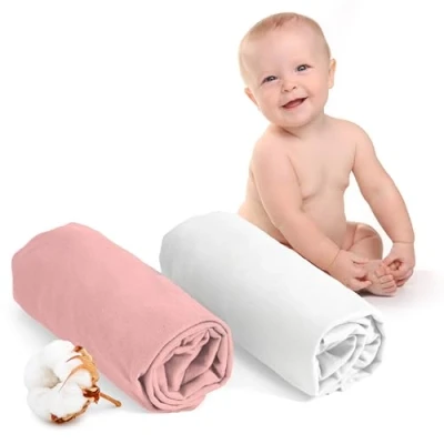 Imagen de Dreamzie Juego de 2 Sabanas Cuna 60x120 Algodon Ajustables Oeko Tex Certificado Blanco Y Rosa Sabana Bajera 100% Jersey