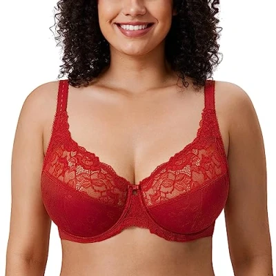 Imagen de DELIMIRA Sujetador de Copa Completa con Aros Encaje para Mujer Rojo Oscuro 100F