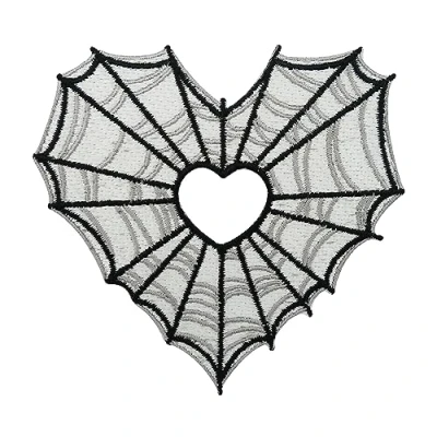 Imagen de parche termoadhesivo con diseño de telaraña corazones, color blanco y negro, para Halloween, telaraña, corazón, gótico Finally Home