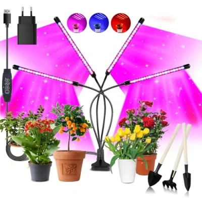 Imagen de Lámpara de Planta, Niello LED Cultivo 4 Cabezales Espectro Completo con 80 LEDs, Luz para Plantas temporizador encendido y apagado auto 3/9/2H plántulas suculentas