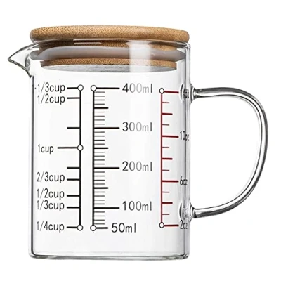 Imagen de TAMUME Jarra Medidora de Vidrio con Tapa, Escala Múltiple para Uso en Cocina (400ML)