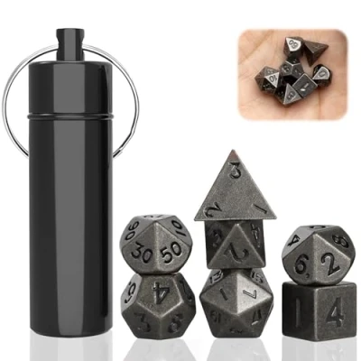 Imagen de Uirheurd 7 Piezas Dados Set, Mini DND Metal Dados, de rol con Estuche Llavero, Poliédricos Dice Set para Dragones y Mazmorras RPG MTG Juego Mesa Regalos