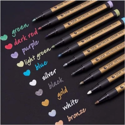 Imagen de DealKits Rotulador metálico, 10 colores, para hacer tarjetas, álbum de fotos, libro visitas, boda, papel, cristal, plástico, piedra, punta ancho medio (2 mm)