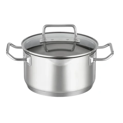 Imagen de RÖSLE EXPERTISO Cazuela, cazuela universal de acero inoxidable 18/10, 20 cm, tapa cristal, escala interna, apta para inducción, lavavajillas