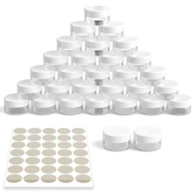 Imagen de Newaner 30 Piezas Tarros de Plástico, 10g10ml Contenedores Cosmético Viaje, Mini tarro transparente con tapón rosca Lata vacia pegatinas, Ideal para llevar maquillaje, lociones(Blanco)