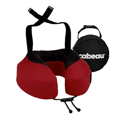 Imagen de Cabeau Evolution S3 Almohada de Viaje con Correas al Asiento del avión, asegura Que tu Cabeza no se caiga hacia adelante, relájate Espuma viscoelástica Felpa, Tela Secado rápido te
