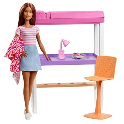 Imagen de Barbie Muñeca con Muebles de Dormitorio y Accesorios (Mattel FXG52)