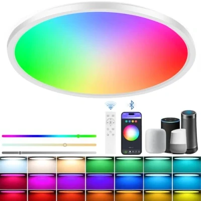 Imagen de Rawhui Lampara Techo LED RGB Regulable 24W 3400LM Inteligente Plafon Compatible con Alexa, Mando a Distancia y APP, Luz Redondo 30cm para Dormitorio Salon Cocina Baño