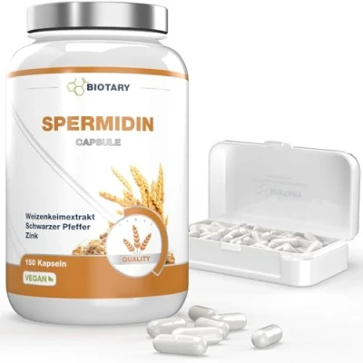 Imagen de Espermidina 6 mg 150 cápsulas incluye pastillero testado en laboratorio vegano elaborado con altas dosis de extracto germen trigo sin aditivos
