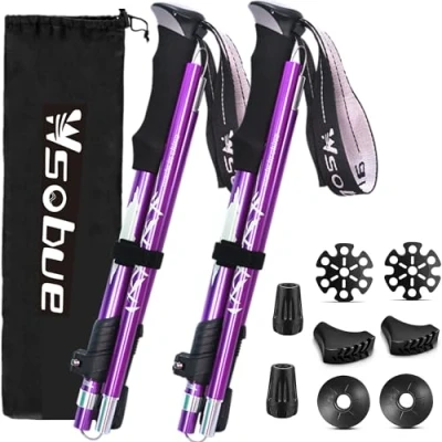 Imagen de Bastónes de Senderismo,Bastón Trekking Plegable Anti Choque Aluminio 7075, Bastones Marcha para Senderismo Alpinismo Trail Viaje (Morado 2 Bastones)