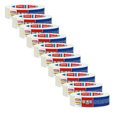 Imagen de tesa krepp 4348 Standard Cinta adhesiva para pintar fácilmente en interiores, 50 m x 30 mm, color beige, Pack de 10