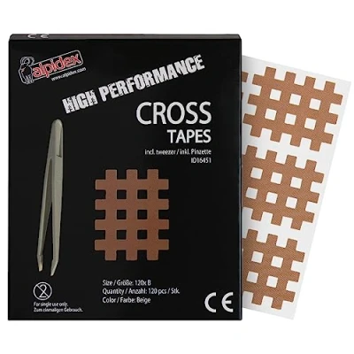 Imagen de ALPIDEX Cross Tape 120 Piezas Tamaño B Beige Parche Acupuntura Pinza Incluida Tiritas Rejilla Cicatrizantes Crosstape