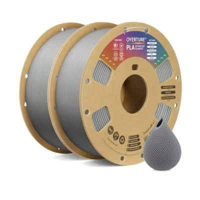 Imagen de OVERTURE Filamento PLA 1.75mm, Perfectamente Enrollado para Impresora 3D, Carrete de 2kg (4.4lbs), Precisión +/ 0.02 mm, Compatible con la Mayoría Impresoras FDM 3D (Gris Claro*2)
